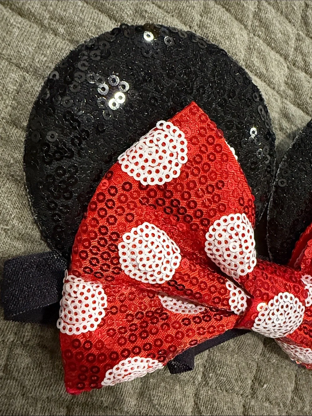 Sequin Minnie Bow Elastic Headband - Red & Black Baby Accessory